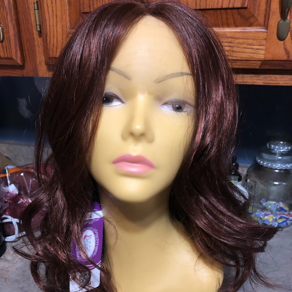 Auburn long curly wig